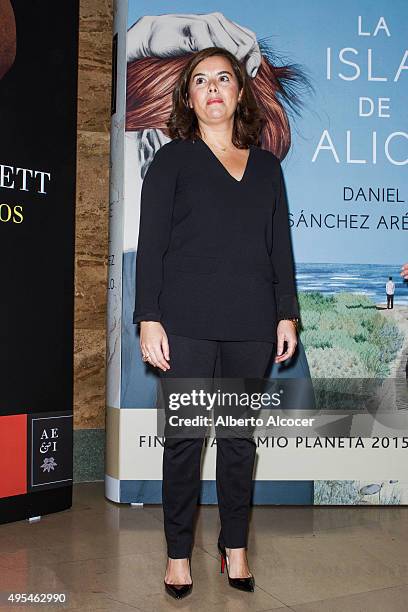 Soraya Saenz De Santamaria poses on photocall of Planeta Award 2015 Winners Press Conference at Instituto Cervantes on November 3, 2015 in Madrid,...