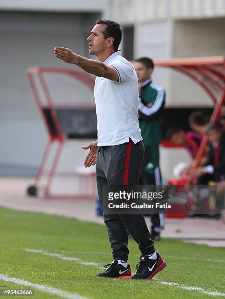 Galatasaray ASÕ coach Saffet Akyuz in action during the UEFA Youth League match between SL Benfica and Galatasaray AS at Campo 1, Caixa Futebol...
