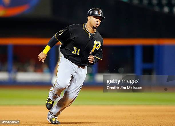 Jose Tabata of the Pittsburgh Pirates in action against the New York Mets at Citi Field on May 27, 2014 in the Flushing neighborhood of the Queens...