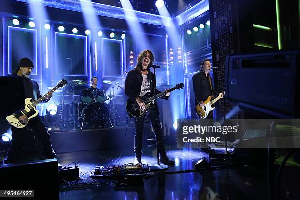 Episode 0067 -- Pictured: Kim Thayil, Matt Cameron, Chris Cornell and Ben Shepherd of musical guest Soundgarden perform on June 3, 2014 --