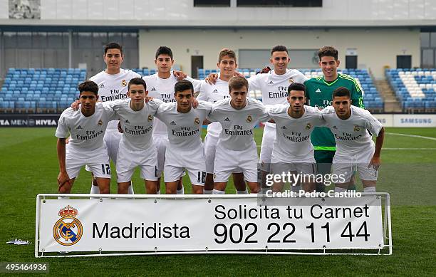 Real Madrid line up before the UEFA Youth League match between Real Madrid and Paris Saint-Germain at Estadio Alfredo Di Stefano on November 03, 2015...