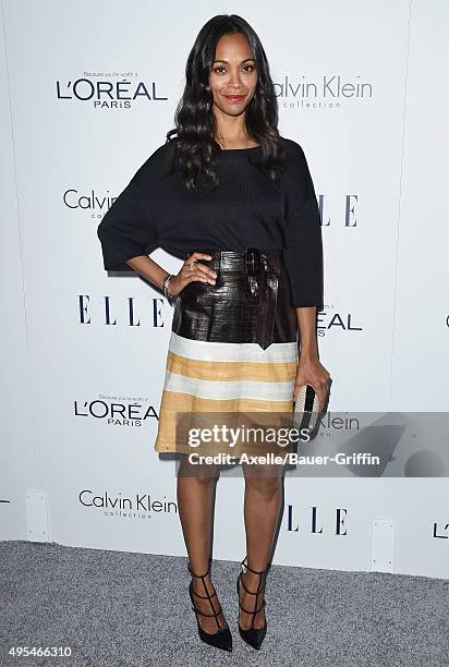 Actress Zoe Saldana arrives at the 22nd Annual ELLE Women In Hollywood Awards at Four Seasons Hotel Los Angeles at Beverly Hills on October 19, 2015...