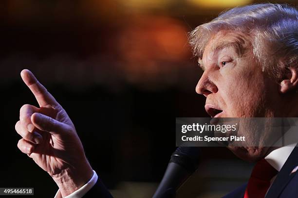 Republican presidential candidate Donald Trump speaks at a news conference before a public signing for his new book "Crippled America: How to Make...