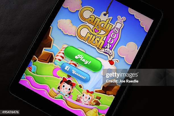 In this photo illustration, a Candy Crush game is seen on an iPad on November 3, 2015 in Miami, Florida. It was announced today that game maker...