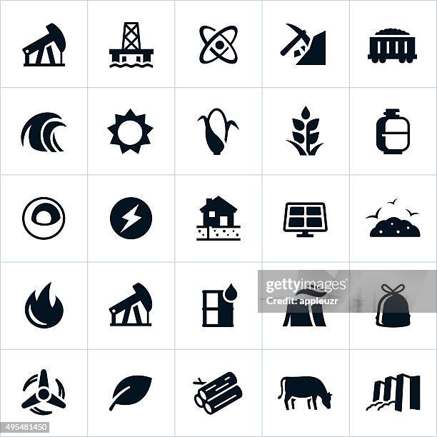 fuel and energy production icons - burning coal stock illustrations