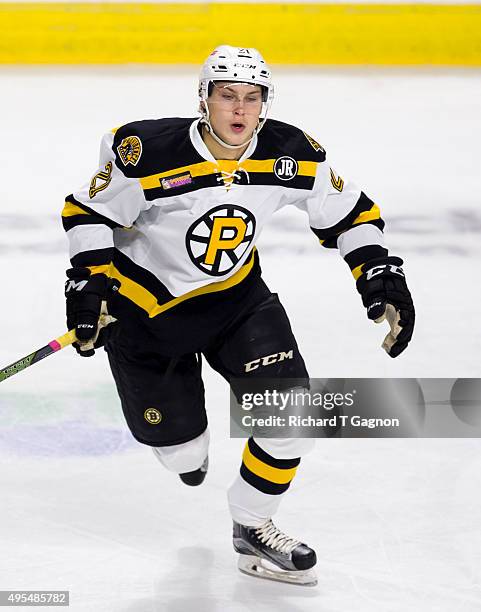 Anton Blidth of the Providence Bruins skates against the Springfield Falcons during an American Hockey League game at the Dunkin' Donuts Center on...