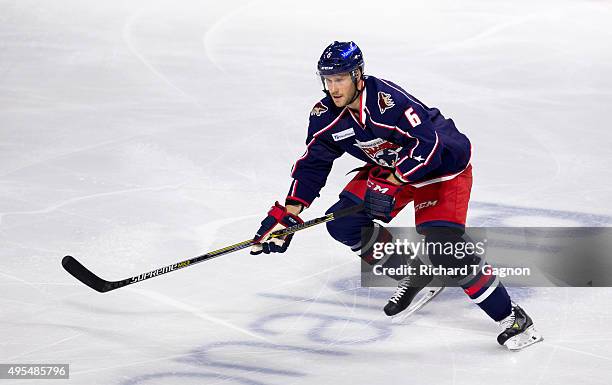 Corey Potter of the Springfield Falcons skates against the Providence Bruins during an American Hockey League game at the Dunkin' Donuts Center on...