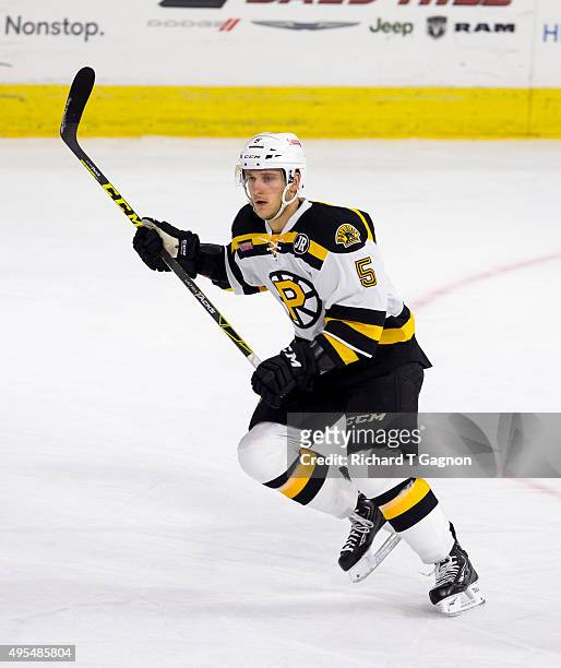 Ben Youds of the Providence Bruins skates against the Springfield Falcons during an American Hockey League game at the Dunkin' Donuts Center on...