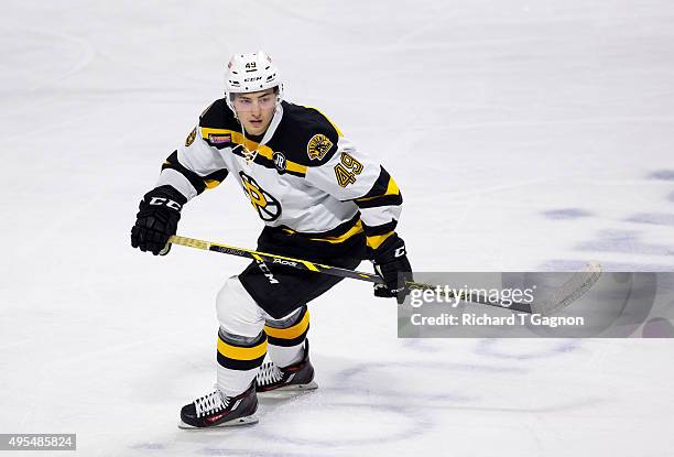 Frank Vatrano of the Providence Bruins skates against the Springfield Falcons during an American Hockey League game at the Dunkin' Donuts Center on...