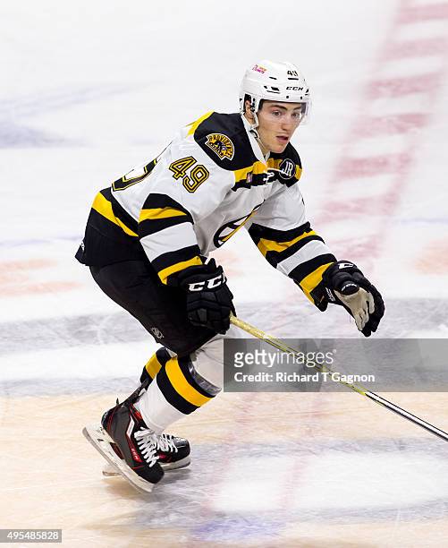 Frank Vatrano of the Providence Bruins skates against the Springfield Falcons during an American Hockey League game at the Dunkin' Donuts Center on...
