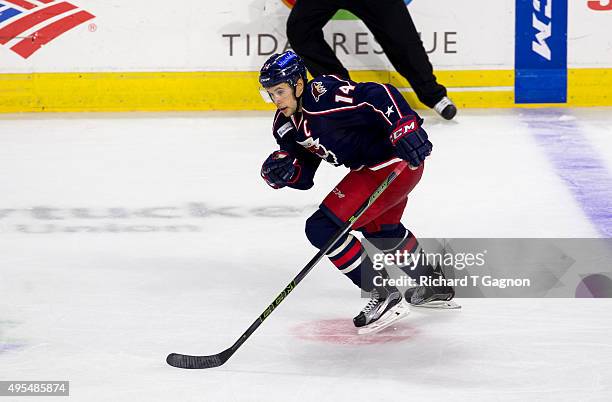 Craig Cunningham of the Springfield Falcons skates against the Providence Bruins during an American Hockey League game at the Dunkin' Donuts Center...