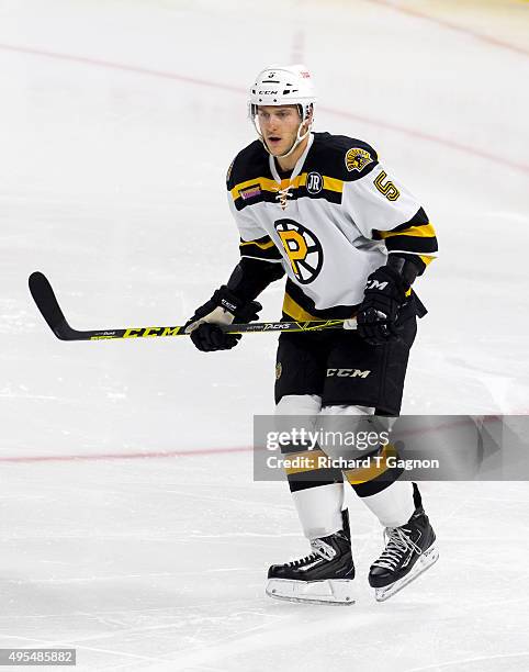 Ben Youds of the Providence Bruins skates against the Springfield Falcons during an American Hockey League game at the Dunkin' Donuts Center on...