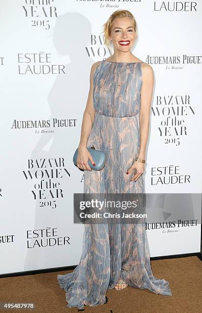 Actress Sienna Miller attends Harper's Bazaar Women of the Year Awards at Claridge's Hotel on November 3, 2015 in London, England.