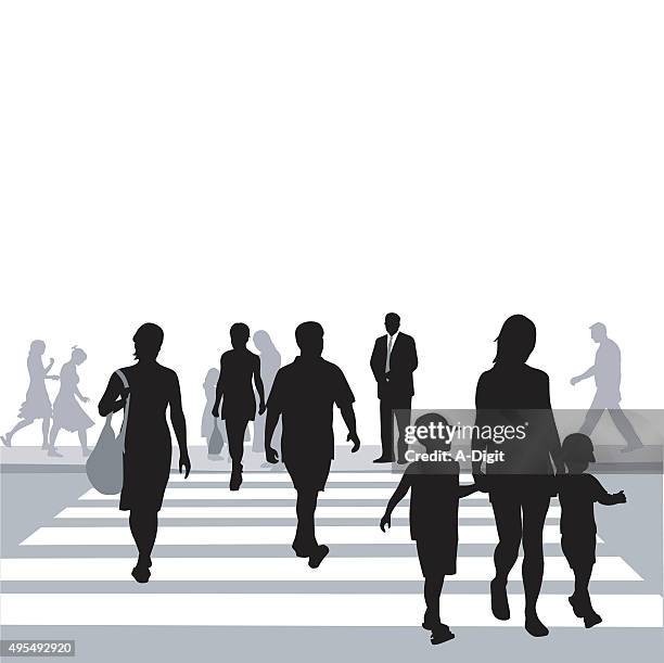 crowded crosswalk - child crossing road stock illustrations