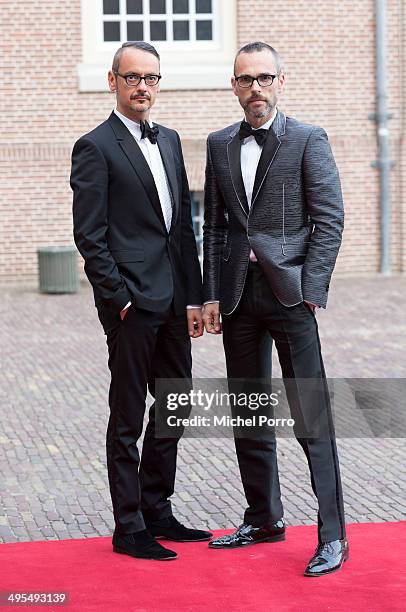 Designers Viktor Horsten and Rolf Snoeren arrive for dinner at the Loo Royal Palace on June 3, 2014 in Apeldoorn, Netherlands.