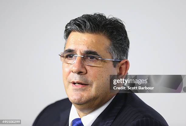 Andrew Demetriou speaks to the media during an AFL press conference at AFL House on June 4, 2014 in Melbourne, Australia.