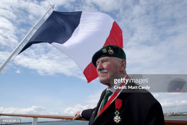 British Normandy Veteran Pat Churchill who was with the 2nd Royal Marines Armoured Support Regiment looks towards France as he travels aboard the...