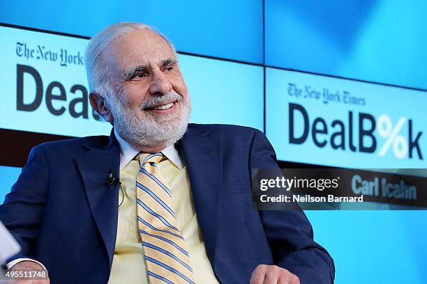 Chairman of Icahn Enterprises Carl Icahn participates in a panel discussion at the New York Times 2015 DealBook Conference at the Whitney Museum of...