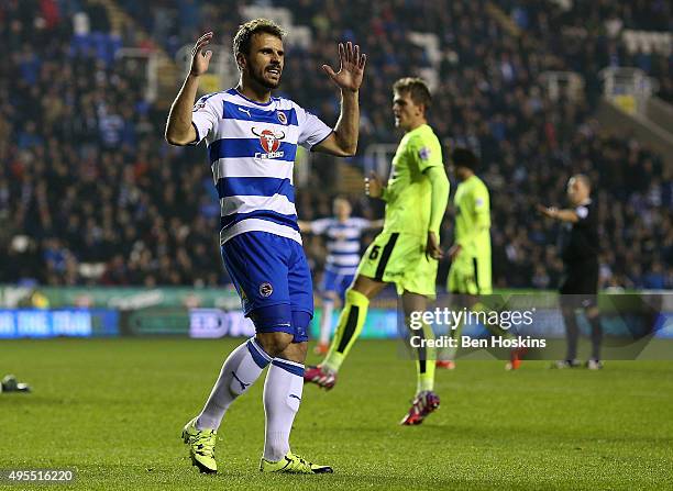 Orlando Sa of Reading reacts after missing a chance during the Sky Bet Championship match between Reading and Huddersfield Town on November 3, 2015...