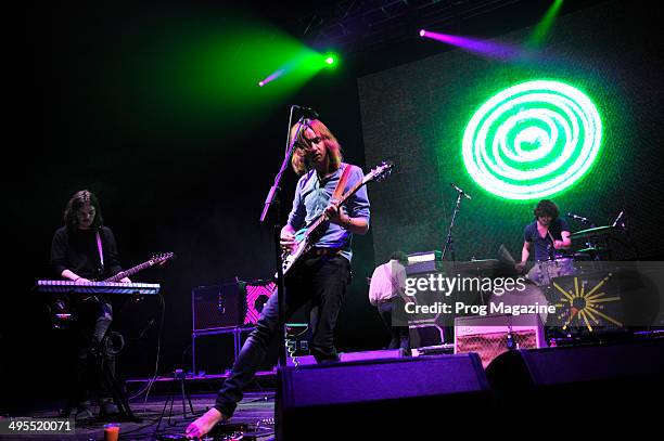 Nick Allbrook, Kevin Parker, Dominic Simper and Julien Barbagallo of Australian psychedelic rock band Tame Impala performing live onstage3 at the O2...