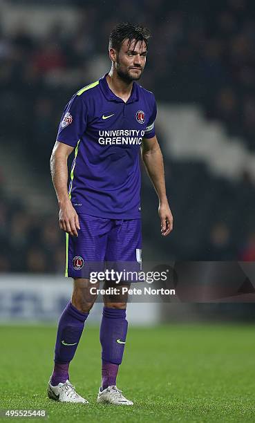 Johnnie Jackson of Charlton Athletic in action during the Sky Bet Championship match between Milton Keynes Dons and Charlton Athletic at Stadium MK...