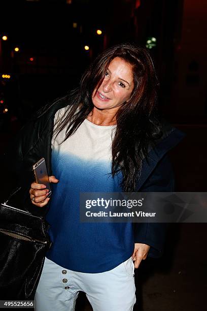 Hair Stylist Sarah Guetta arrives at the "BALMAIN x H&M" Paris Launch Party at Palais Brongniart on November 3, 2015 in Paris, France.