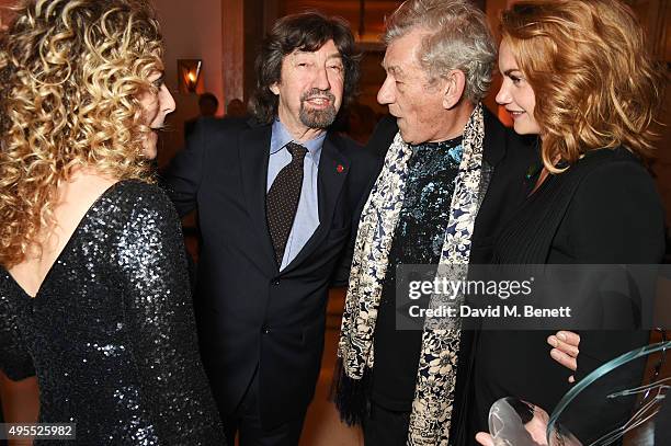 Sir Trevor Nunn, Sir Ian McKellen and Ruth Wilson attend the Harper's Bazaar Women of the Year Awards 2015 at Claridges Hotel on November 3, 2015 in...