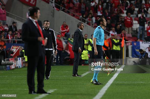 Galatasaray AS coach Hamza Hamzaoglu in action during the UEFA Champions League match between SL Benfica and Galatasaray AS at Estadio da Luz, on...