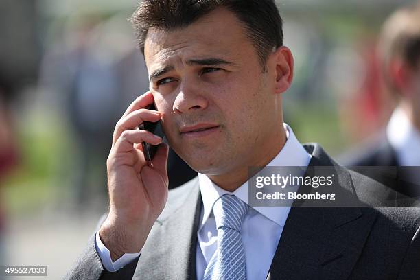 Emin Agalarov, commercial director of Crocus Group, uses a mobile phone as he waits ahead of the opening ceremony of his company's new Vegas shopping...