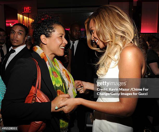 Mariane Pearl and Beyonce attend the CHIME FOR CHANGE One-Year Anniversary Event hosted by Gucci Creative Director Frida Giannini and T Magazine...