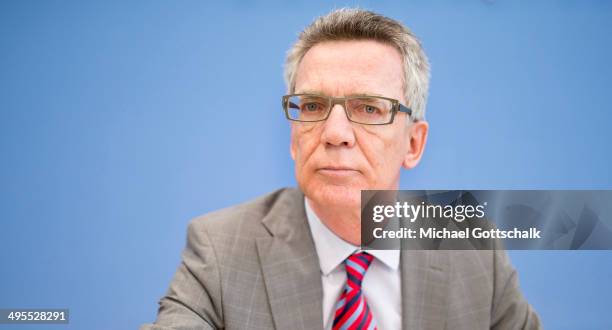 German Interior Minister Thomas de Maiziere attends the presentation of german Crime Statsitics 2013 on June 04, 2014 in Berlin, Germany.