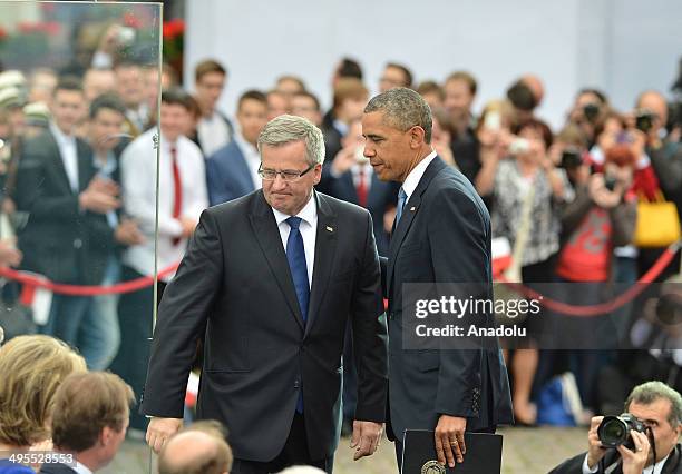 Polands President Bronislaw Komorowski and US President Barack Obama during the Polands celebration marking the 25th anniversary of the end of...