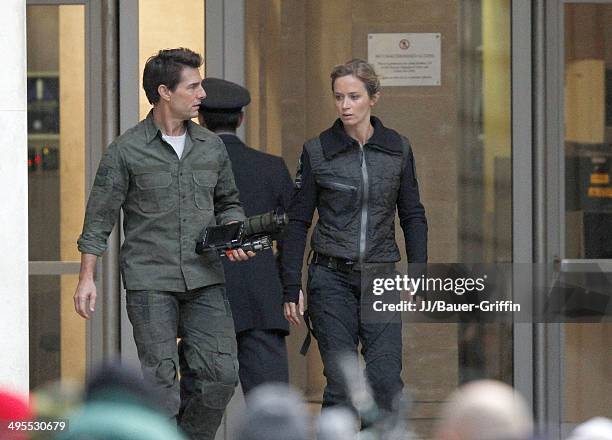 Tom Cruise and Emily Blunt are seen on the film set of the movie 'All You Need Is Kill' on February 02, 2013 in London, United Kingdom.