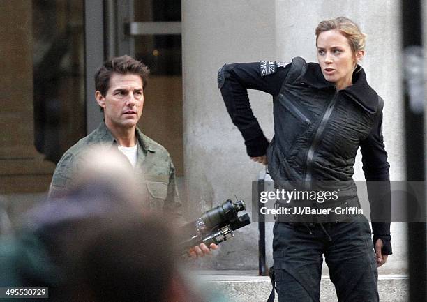 Tom Cruise and Emily Blunt are seen on the film set of the movie 'All You Need Is Kill' on February 02, 2013 in London, United Kingdom.