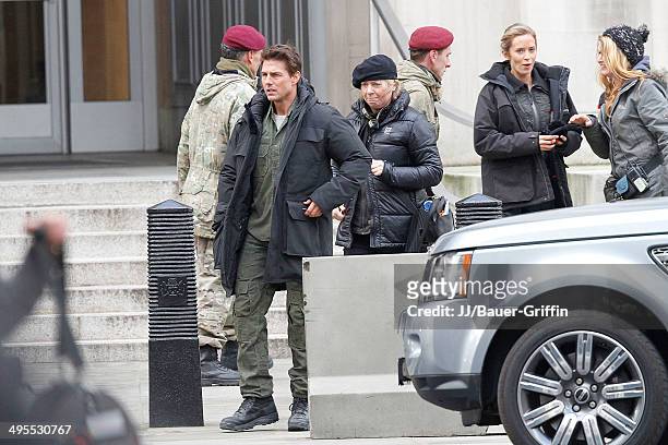 Tom Cruise and Emily Blunt are seen on the film set of the movie 'All You Need Is Kill' on February 02, 2013 in London, United Kingdom.