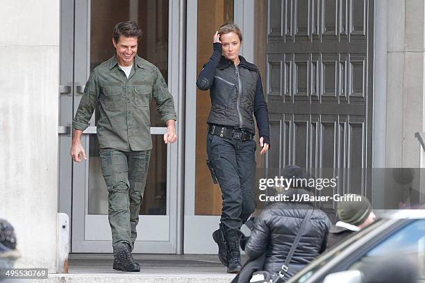 Tom Cruise and Emily Blunt are seen on the film set of the movie 'All You Need Is Kill' on February 02, 2013 in London, United Kingdom.