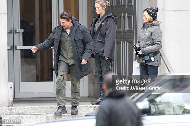 Tom Cruise and Emily Blunt are seen on the film set of the movie 'All You Need Is Kill' on February 02, 2013 in London, United Kingdom.