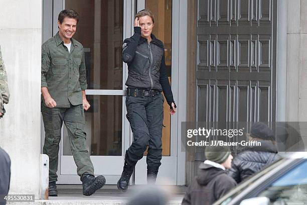 Tom Cruise and Emily Blunt are seen on the film set of the movie 'All You Need Is Kill' on February 02, 2013 in London, United Kingdom.