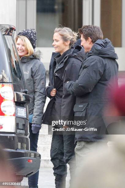 Tom Cruise and Emily Blunt are seen on the film set of the movie 'All You Need Is Kill' on February 02, 2013 in London, United Kingdom.