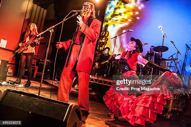 Nina Gromniak, Arthur Brown and Angel Flame of English rock group The Crazy World of Arthur Brown performing live on stage at the Hard Rock Hell Prog...