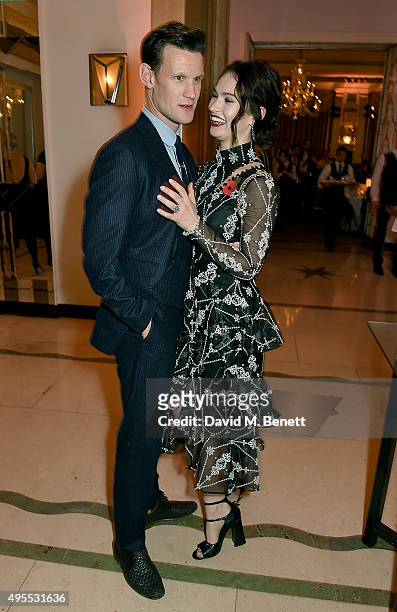 Matt Smith and Lily James attend the Harper's Bazaar Women of the Year Awards 2015 at Claridges Hotel on November 3, 2015 in London, England.