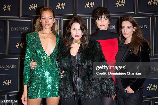 Phoebe Collings-James, Atlanta De Cadenet, Daisy Lowe and Laura Jackson attend the BALMAIN x H&M Paris Launch Party on November 3, 2015 in Paris,...