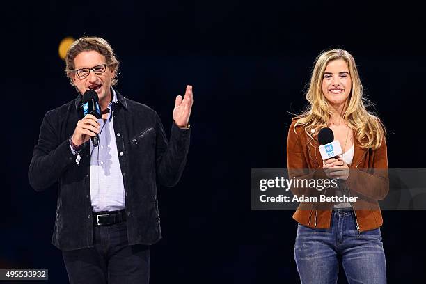 Co-Chairs of WE Day Minnesota, Dean Phillips and Hutton Phillips, speak to 18,000 students and educators at WE Day Minnesota at the Xcel Energy...