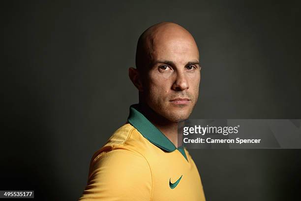 Mark Bresciano of the Socceroos poses during an Australian Socceroos portrait session at the Intercontinental on May 23, 2014 in Sydney, Australia.