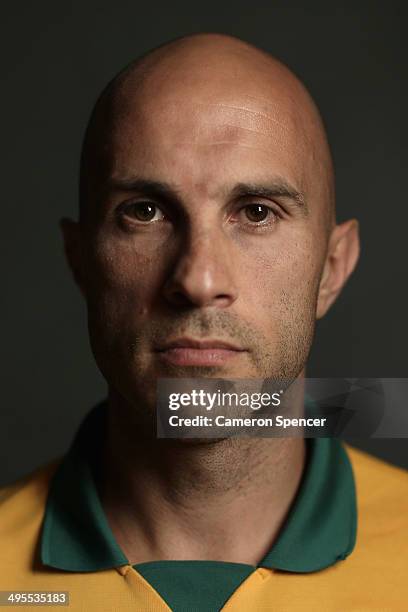 Mark Bresciano of the Socceroos poses during an Australian Socceroos portrait session at the Intercontinental on May 23, 2014 in Sydney, Australia.