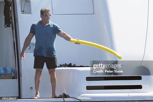 Sylvester Stallone is seen holidaying on his yacht on August 10, 2013 around Saint Tropez,France.