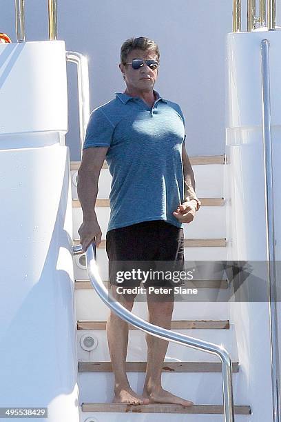 Sylvester Stallone is seen holidaying on his yacht on August 10, 2013 around Saint Tropez,France.