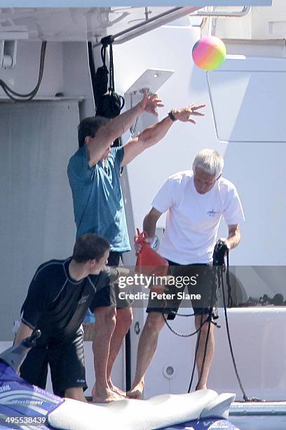 Sylvester Stallone is seen holidaying on his yacht on August 10, 2013 around Saint Tropez,France.