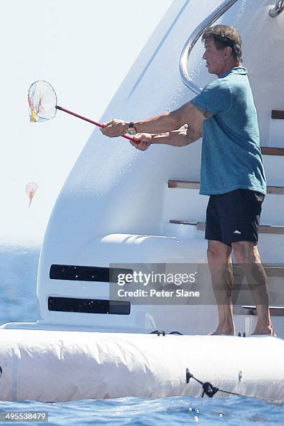 Sylvester Stallone is seen holidaying on his yacht on August 10, 2013 around Saint Tropez,France.