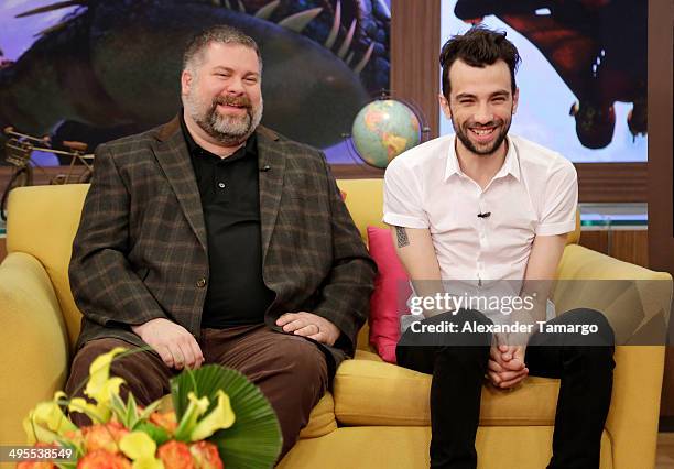 Dean DeBlois and Jay Baruchel are seen on the set of Despierta America to promote the movie 'How to Train Your Dragon 2' at Univision Headquarters on...